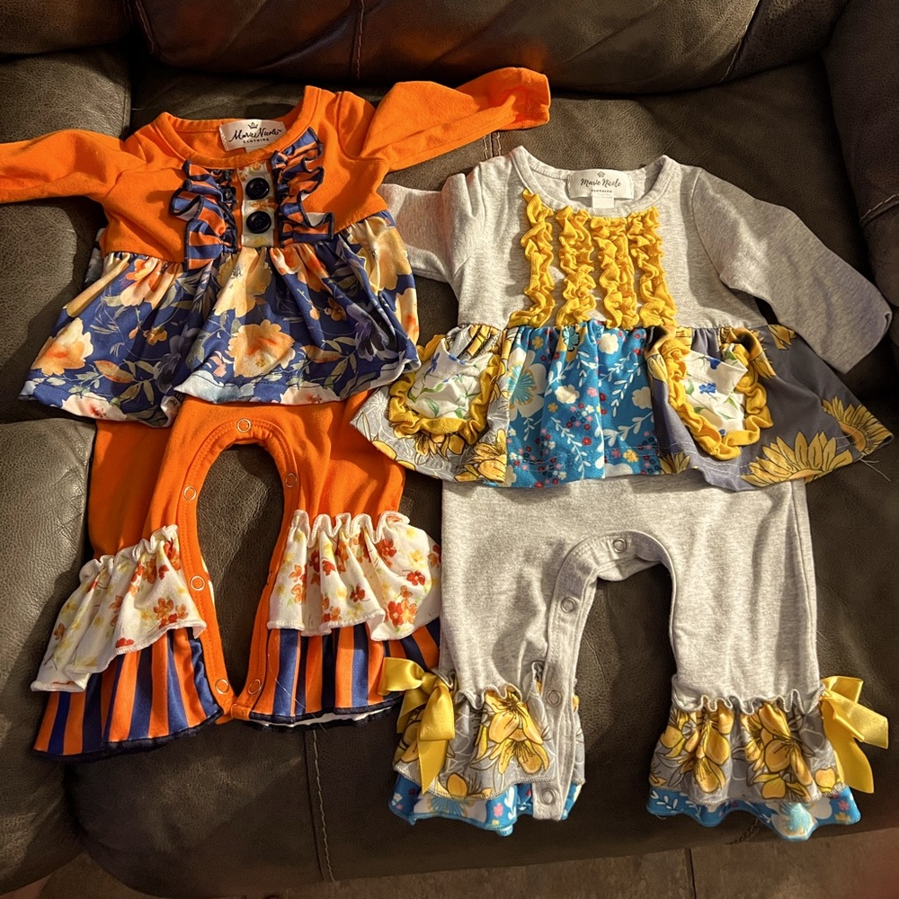 Marie Nicole Infant Ruffle Rompers ( set of 2)